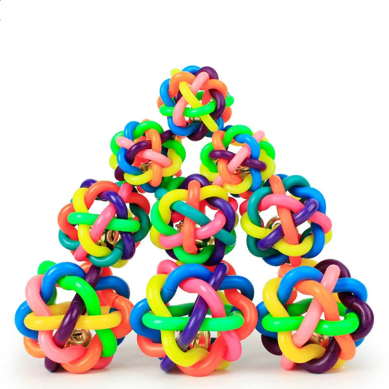 Colorful Bell Woven Rubber Dog Toy Chew Fetch Interactive Ball
