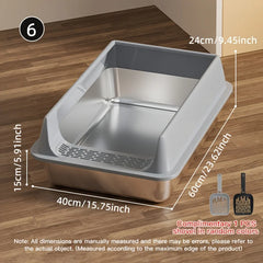 Stainless Steel Semi Enclosed Cat Litter Box Splash Proof Large