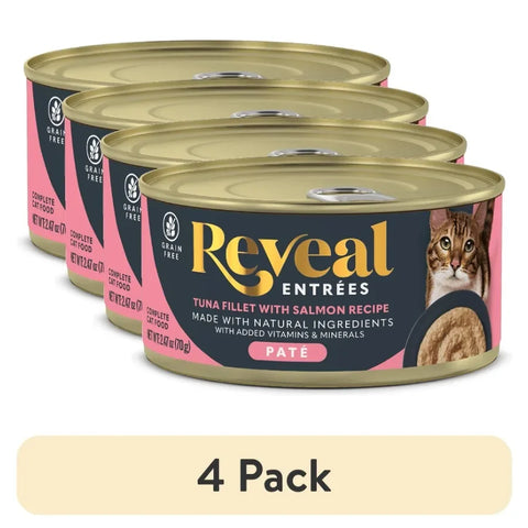 4 Pack Natural Tuna Salmon Wet Cat Food Pate Entrees