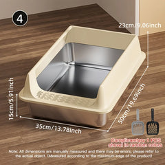 Stainless Steel Semi Enclosed Cat Litter Box Splash Proof Large