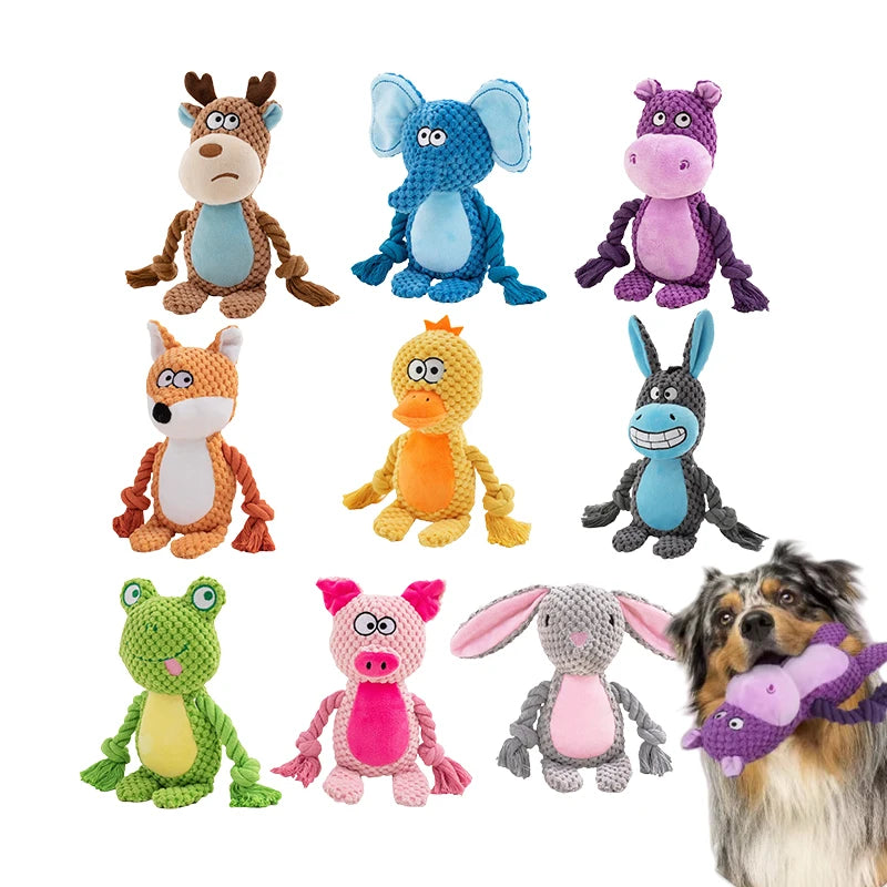 Cute Animal Rope Plush Dog Toy Squeaky Chew Puppy Knot