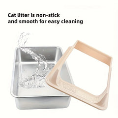 Stainless Steel Semi Enclosed Cat Litter Box Splash Proof Large