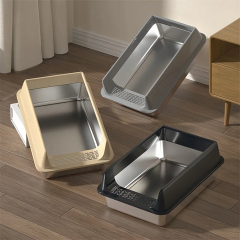 Stainless Steel Semi Enclosed Cat Litter Box Splash Proof Large