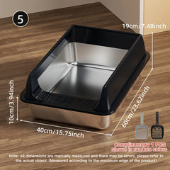 Stainless Steel Semi Enclosed Cat Litter Box Splash Proof Large