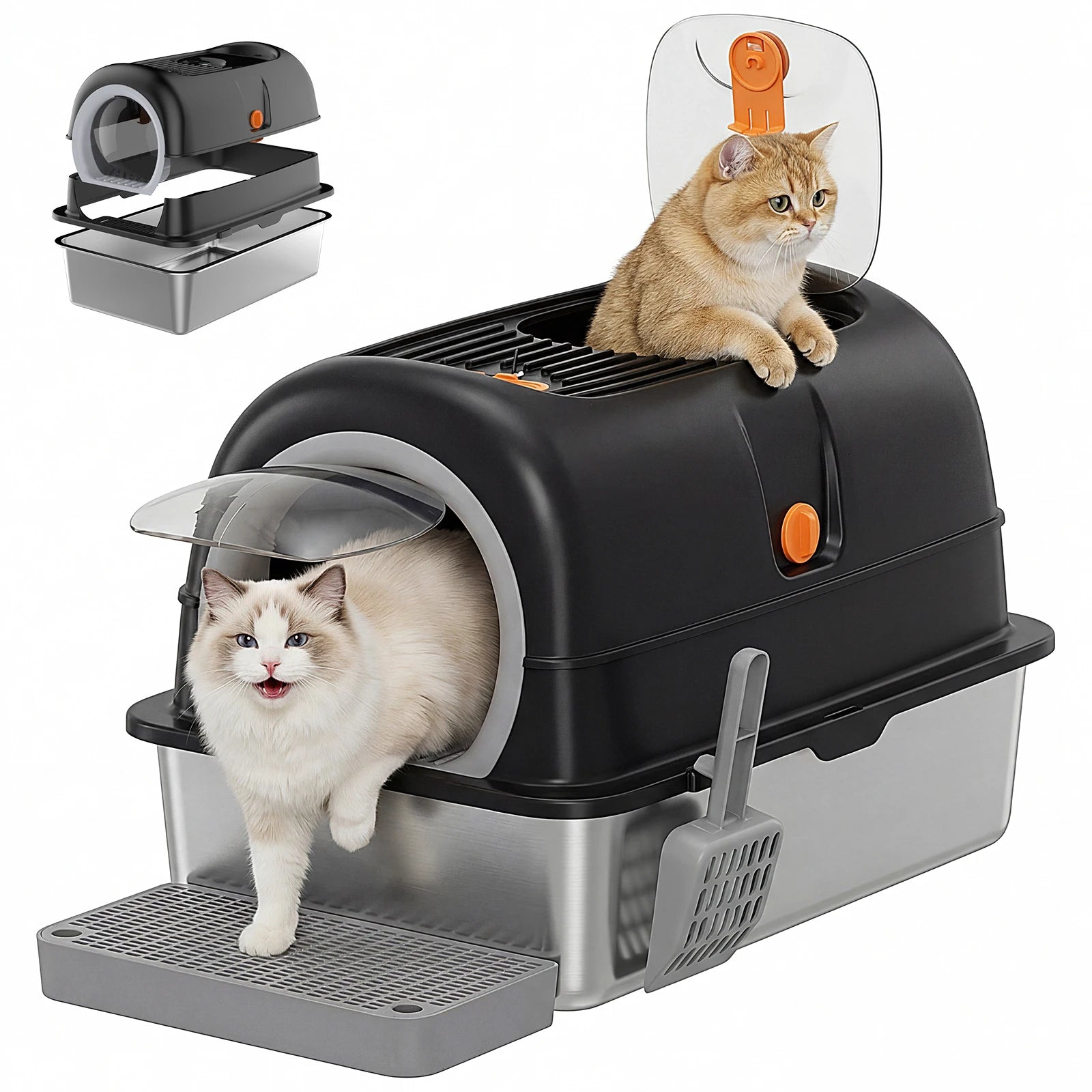 Stainless Steel Enclosed Cat Litter Box Large 30L 24IN