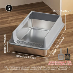 Stainless Steel Semi Enclosed Cat Litter Box Splash Proof Large