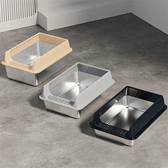 Stainless Steel Semi Enclosed Cat Litter Box Splash Proof Large