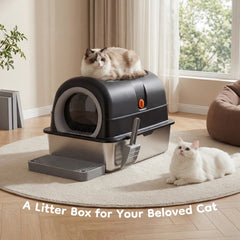 Stainless Steel Enclosed Cat Litter Box Large 30L 24IN
