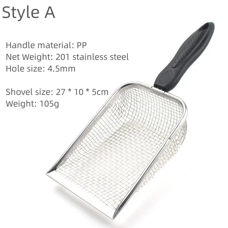 Long Handle Stainless Steel Cat Litter Shovel Waste Scoop Tool