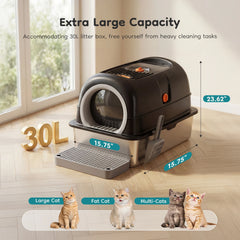 Stainless Steel Enclosed Cat Litter Box Large 30L 24IN
