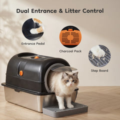 Stainless Steel Enclosed Cat Litter Box Large 30L 24IN