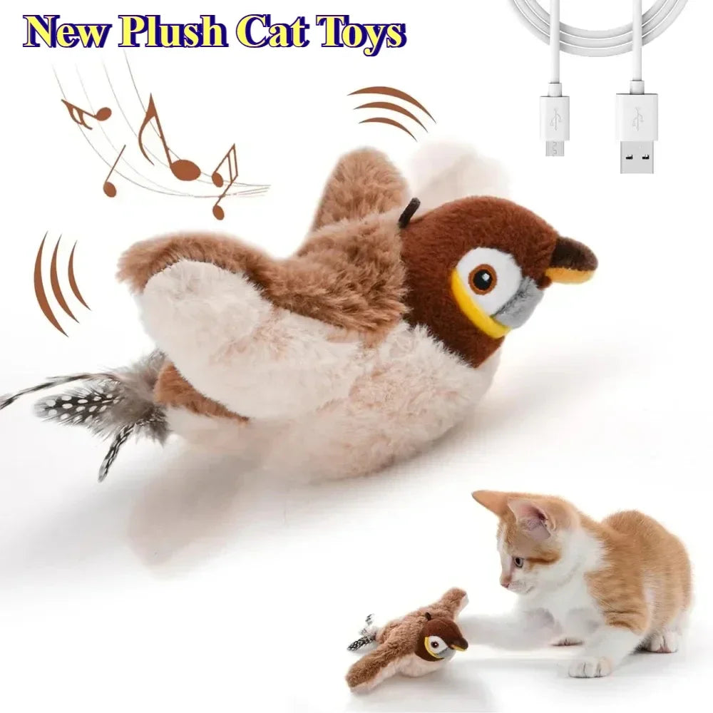 Interactive Cat Electric Bird Toy Catnip USB Rechargeable Squeaky Plush