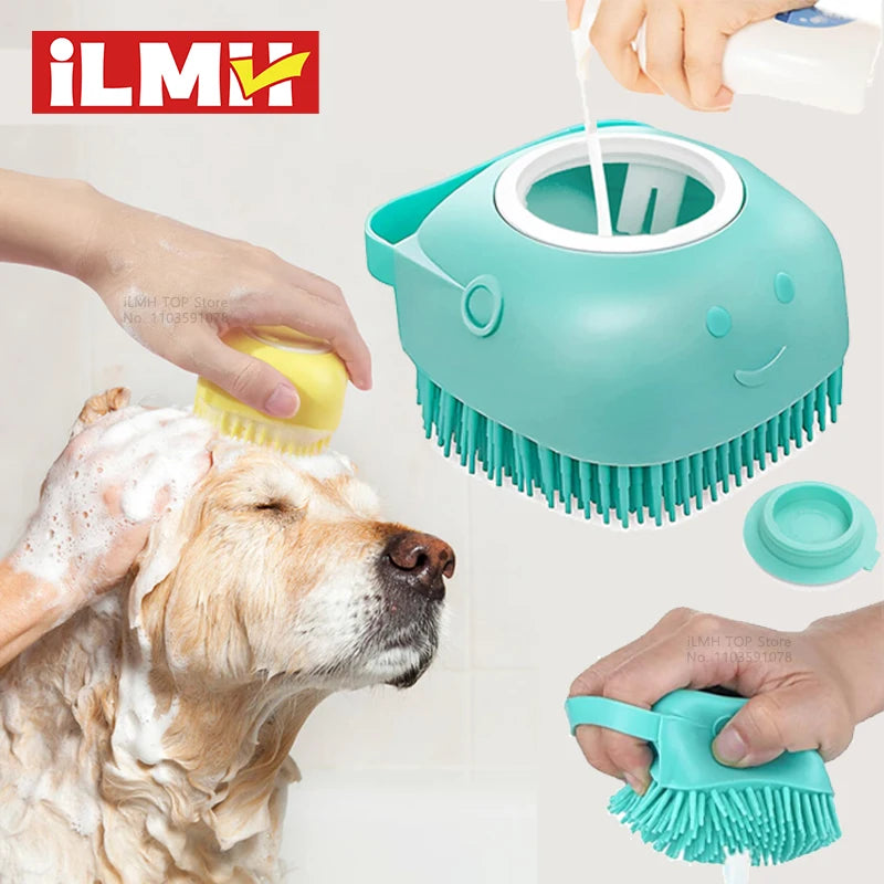 Dog Bathing Brush Shampoo Dispenser Silicone Massage Grooming Tool Pet